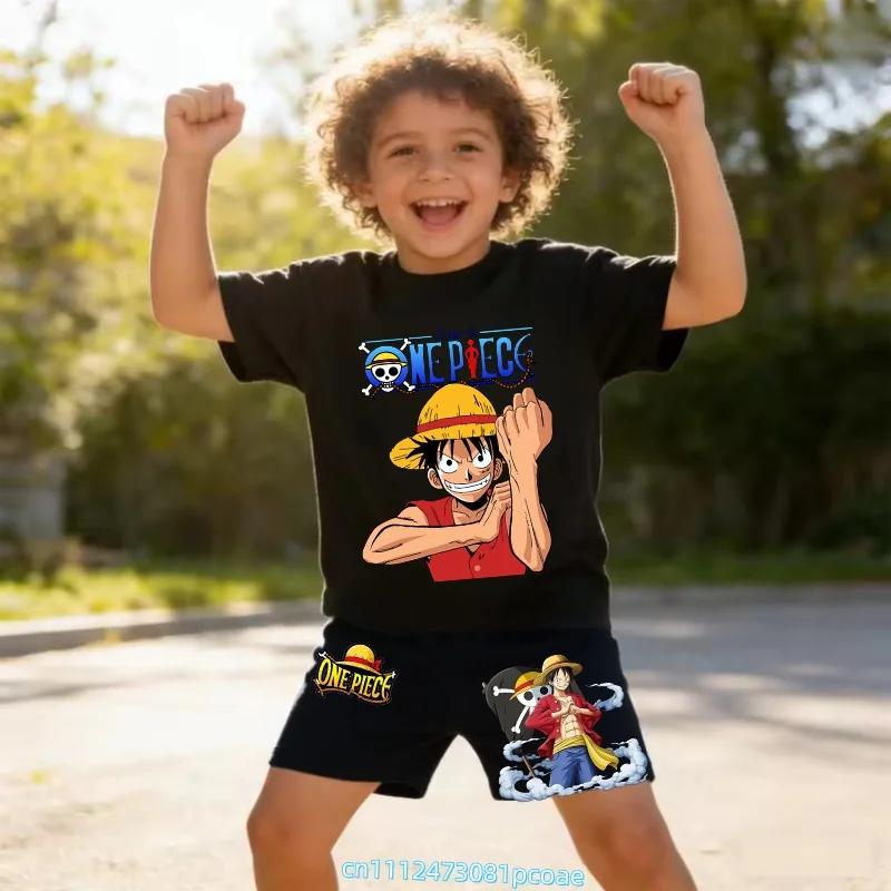 cartoon print childrens cotton shortsleeved short pants set for boys sports shirt for summer Tshirt 2piece set