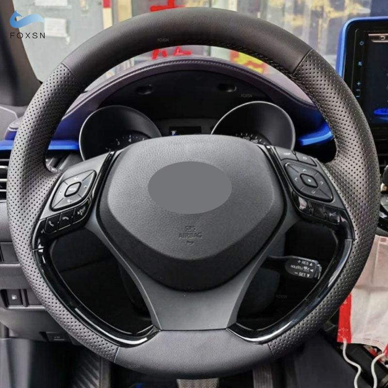 Для Toyota Izoa 2018 C-HR CHR 2016 2017 2018 Ручная прошивка Перфорированная кожа Черная накладка на руль для интерьера автомобиля