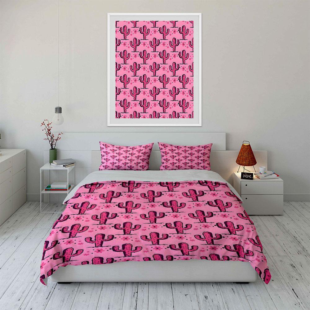 "Playful pink cacti bloom." Bedding sets Duvet covers Pillowcases(1* Duvet Cover 2* Pillowcases without duvet insert)