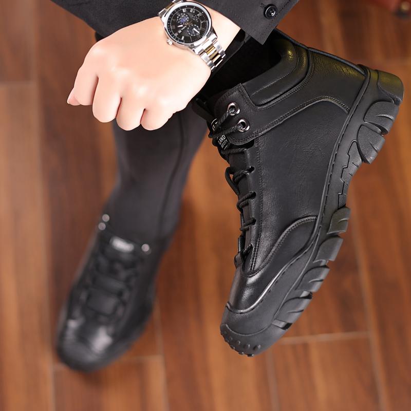 Зимние мужские ботильоны из кожи, теплая спортивная обувь, повседневная обувь с мехом, удобные дышащие зимние ботинки, модные кроссовки для бега