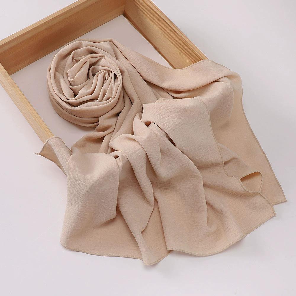 Malaysia Muslim Hijab Wrinkle Plain Long Shawl Islamic Headscarf Wraps For Women Female Foulard