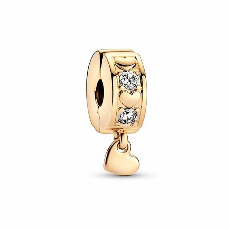 НОВЫЕ блестящие круглые бусины-шармы с позолотой, подходят для оригинального серебряного браслета, DIY украшения, подарок, бант, двойное сердце, подвеска