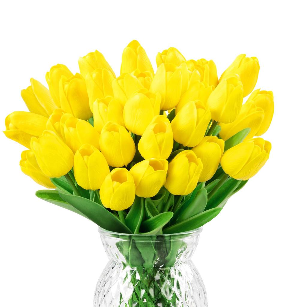 30Pcs Fake Tulips Artificial Flowers with Stems Faux Tulips Bouquet Real Touch Flower for Wedding Home Kitchen Spring Easter Mother's Day