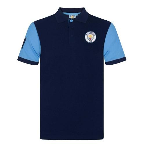 Manchester City FC Mens Contrast Sleeves Polo Shirt