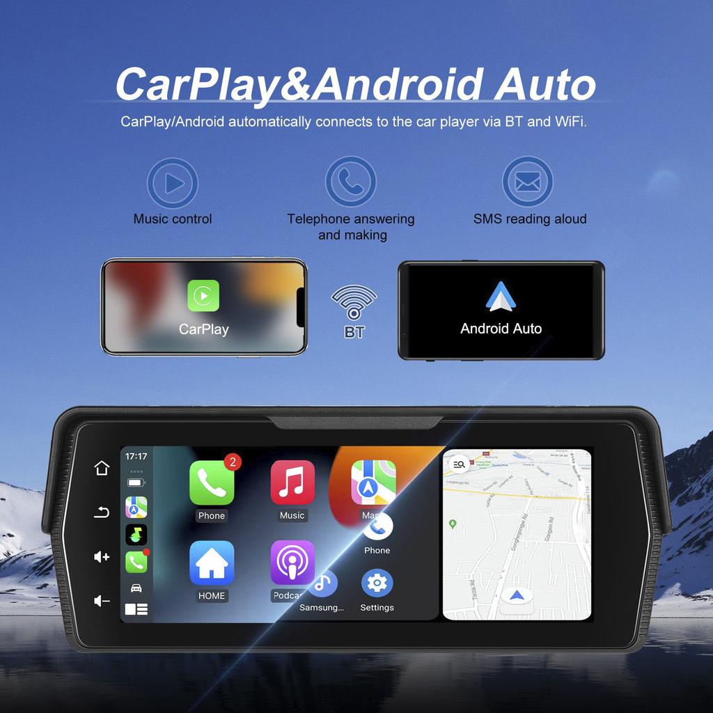 6.86-inch PND Dual Recording Wireless CarPlay Android Auto for Motorcycles