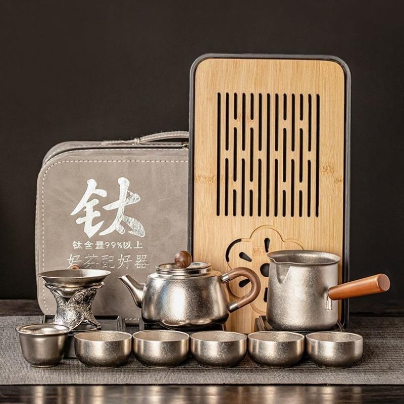 BEPAN Pure Titanium Tea Set Household New High-end Brewing Teapot Kung Fu Cup Plate Gift Box Holiday Gift