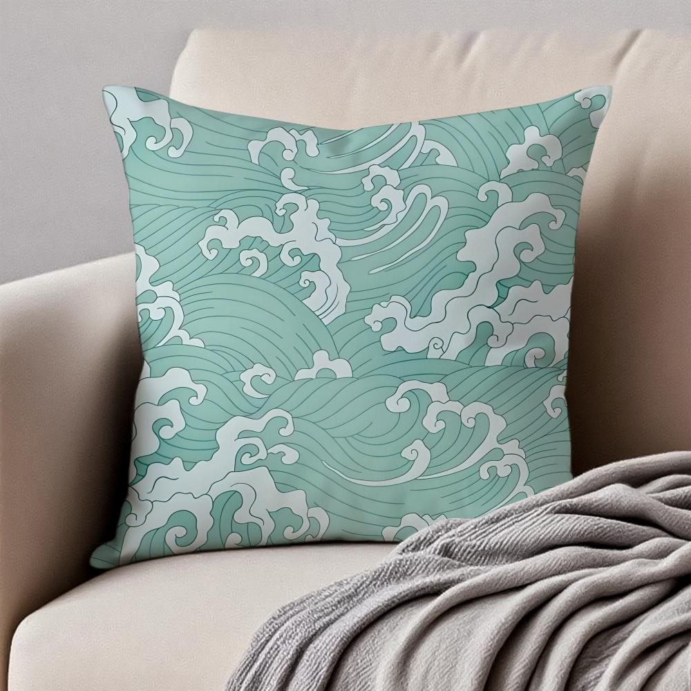 Wave Pattern Pillow Fresh Ins Style Decor Cushion Cover Pillowcase Anti-Dustmite Invisible Zipper Short Plush Sofa Cushion