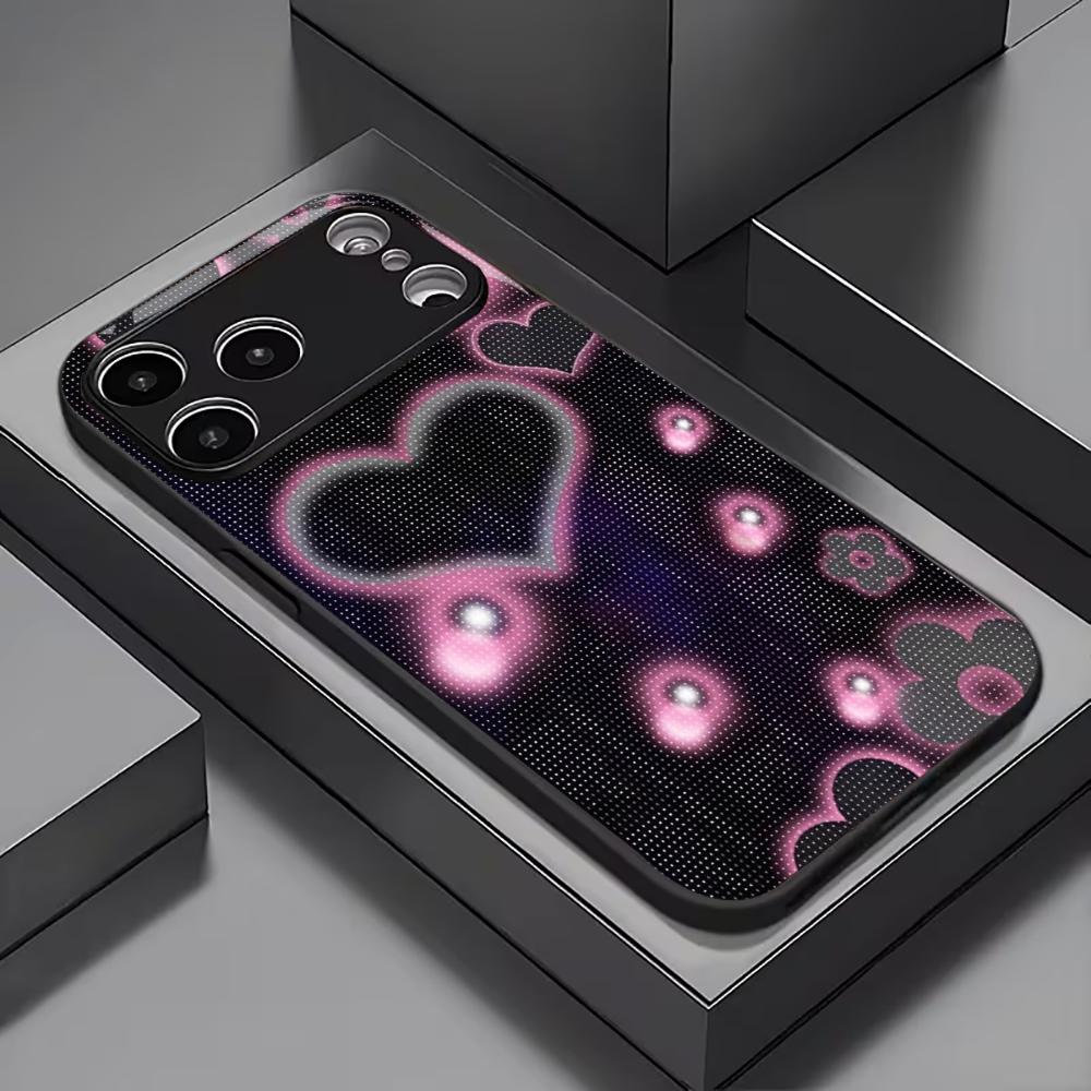 Pink Neon Heart & Dot Pattern Glass phone case mobile phones for iphone 17 pro max cover for iPhone 17 16 15 14 13 12pm Pro Plus
