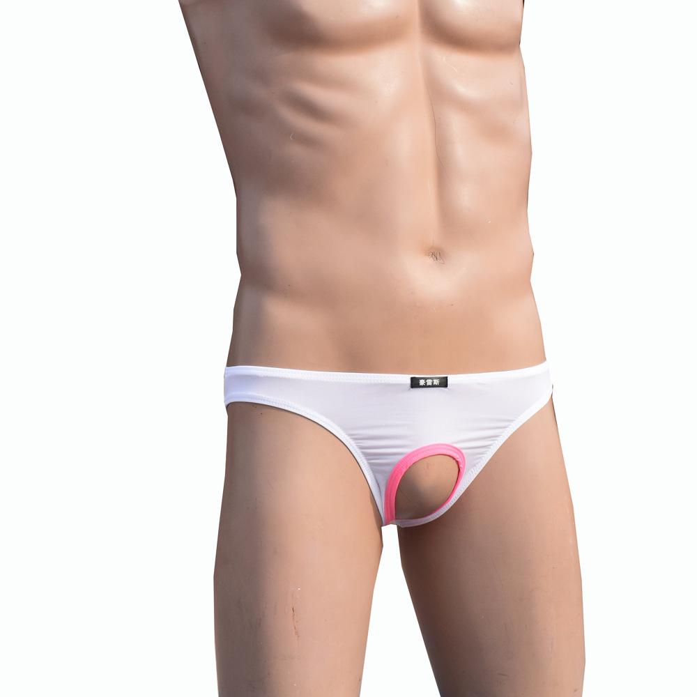 Howe Ray Open Front Sexy Mens Underwear Briefs Penis Hole Silk Panties For Men Gay Underpants Male Slips Crotchless Lingerie
