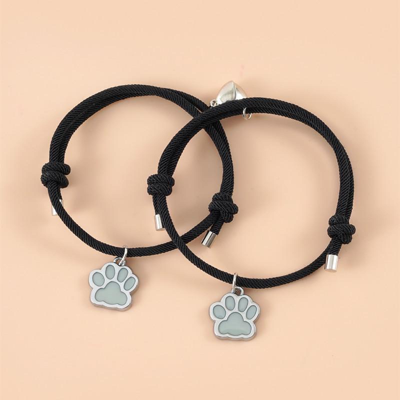 2pcs Luminous Dog Paw Bracelet Love Heart Magnetic Braid Adjustable Bracelet For Your Friends Families