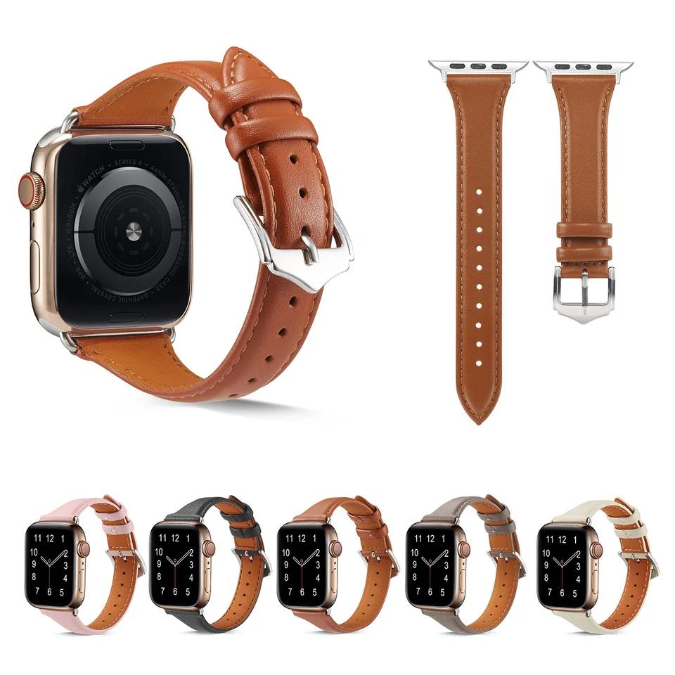 Slim Thin Genuine Leather Strap for apple Watch Series Small Waist Pin Buckle Universal Watch Strap