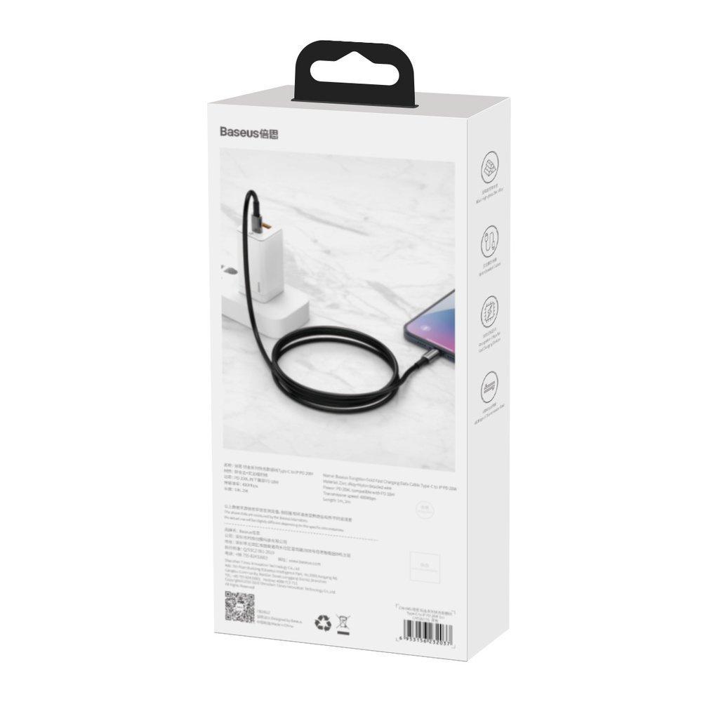 Кабель Baseus 1 м USB-C на Lightning, Быстрая зарядка PD 20 Вт, Передача данных 480 Мбит/с, Черный