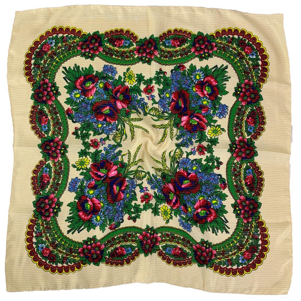 70 см Золотая нить Цветочный принт Русский платок Украинский шаль Бабушка Квадратный бандана Женский головной платок