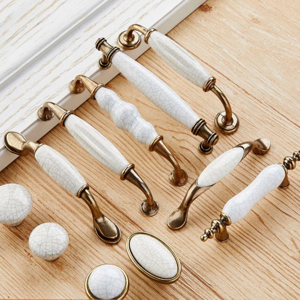 White Ceramic Cabinet Handles Zinc Zinc Zinc Alloy Wardrobe Door Handle Drawer Knobs  Cabinet Door