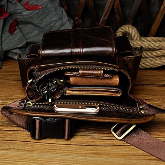 Meigardass Leg Genuine Multifunctional Waist Pouch for Thigh Hip and Shoulder Outdoor Waterproof and Abrasion Resistant Men's Bag, Leather,
