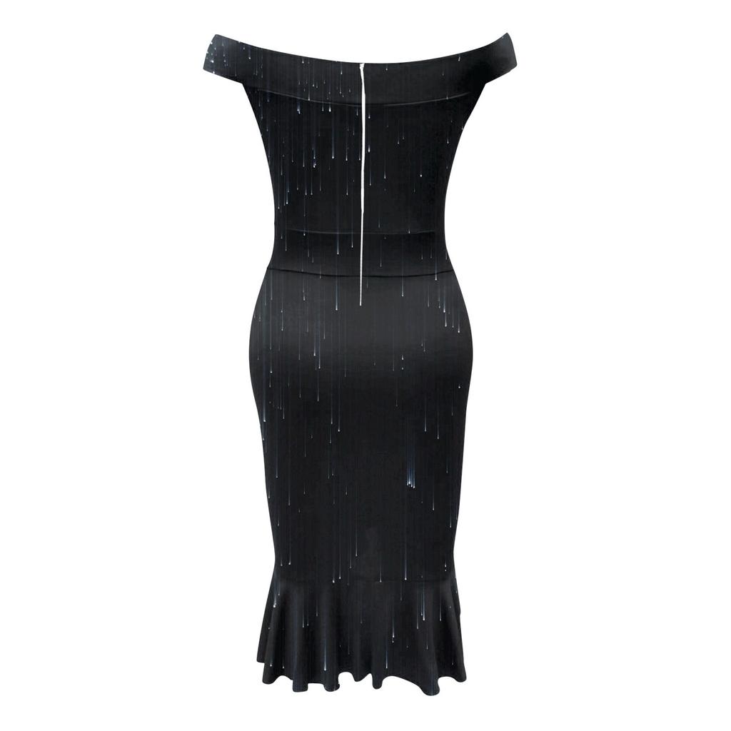 Женское сексуальное платье с открытыми плечами и принтом, плотное платье с нерегулярной нижней частью