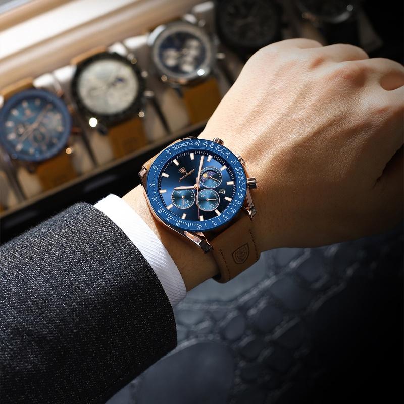 Новые повседневные часы с большим циферблатом, роскошные мужские светящиеся водонепроницаемые ультратонкие кварцевые часы с тремя секундами на дисплее, кожаные мужские часы