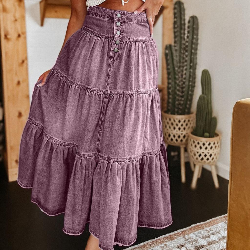 Женская модная ретро-юбка с завышенной талией и пуговицами из денима