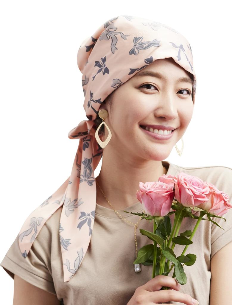KISS MY LIFE Medical Drug Turban with Ribbon Pattern Women's Hat, Anti-Cancer Use, (Shell Pink) (kml100102a)