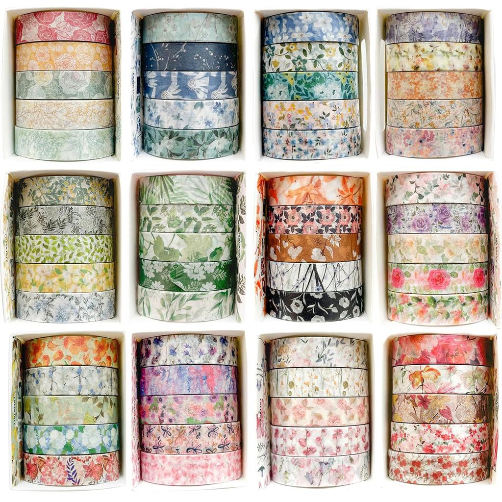 5rolls/pack Spring Flowers Romantic Series Washi Tapes Multi Color Floral Pattern Decorative Skinny Blooms Masking Tapes