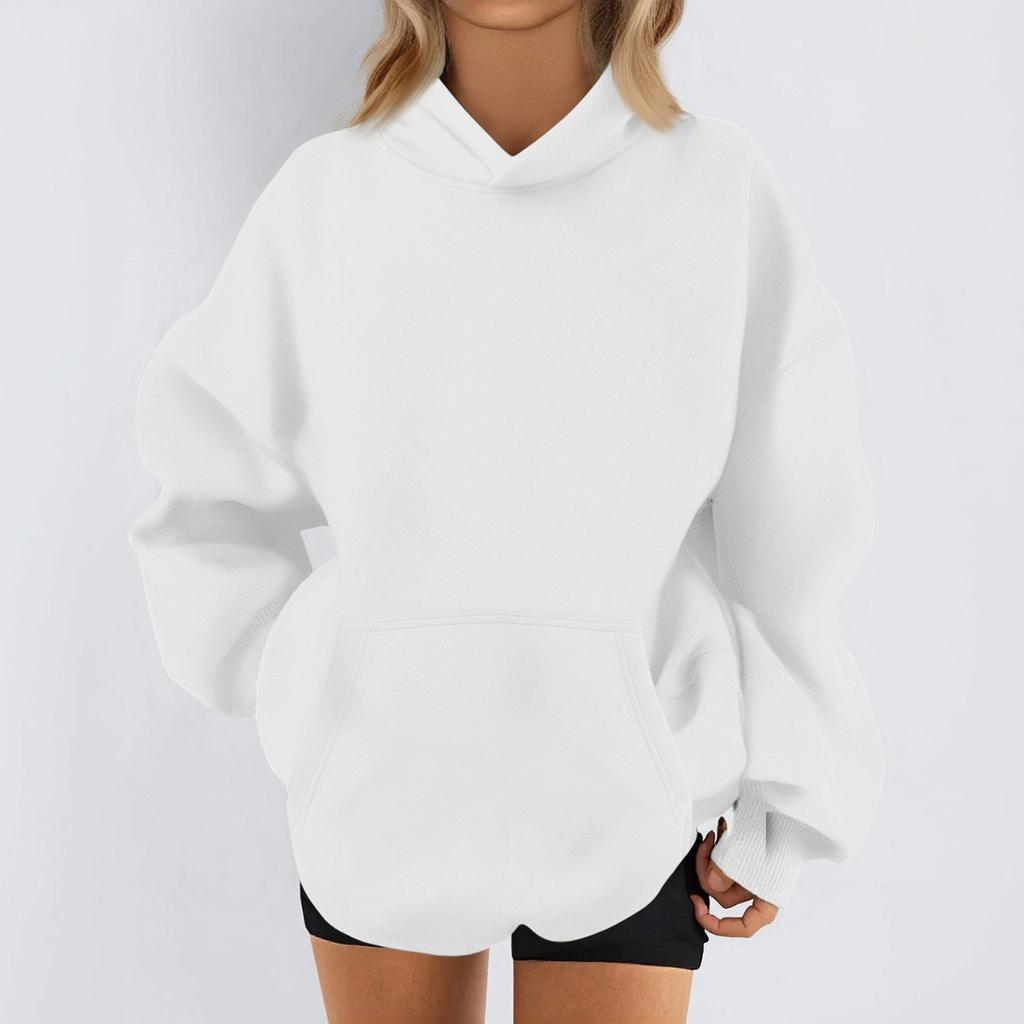 Women's Fashion Casual Long Sleeve Solid Color Hooded Sweatshirt Tops