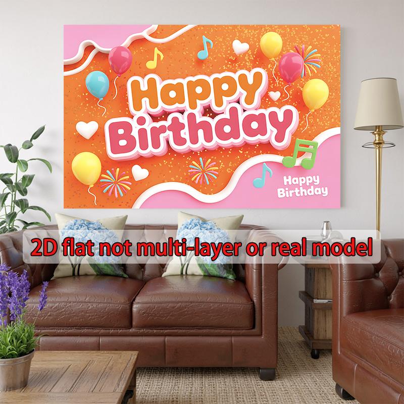 2D flat surface, 1-piece birthday happy theme decorative background cloth, suitable for room decoration
