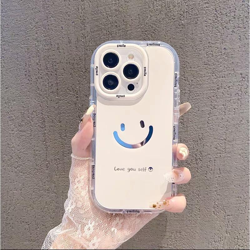 Mirror Cream Shell Suitable for Apple 16promax Mobile Phone Case Painted Smiling Face IPhone14 13 Anti Fall 15 11