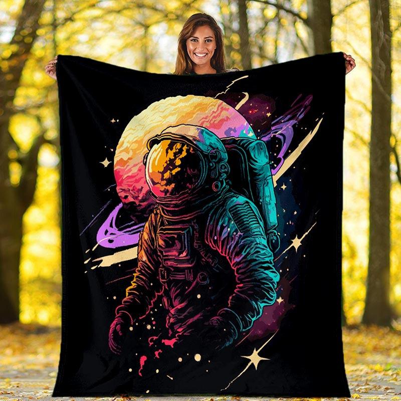 1pc Aastronaut Printing Lightweight Flannel Blanket, Comfortable and Warm Blanket, for Camping Sofa Bed and Couch Office, Gift Blankets in