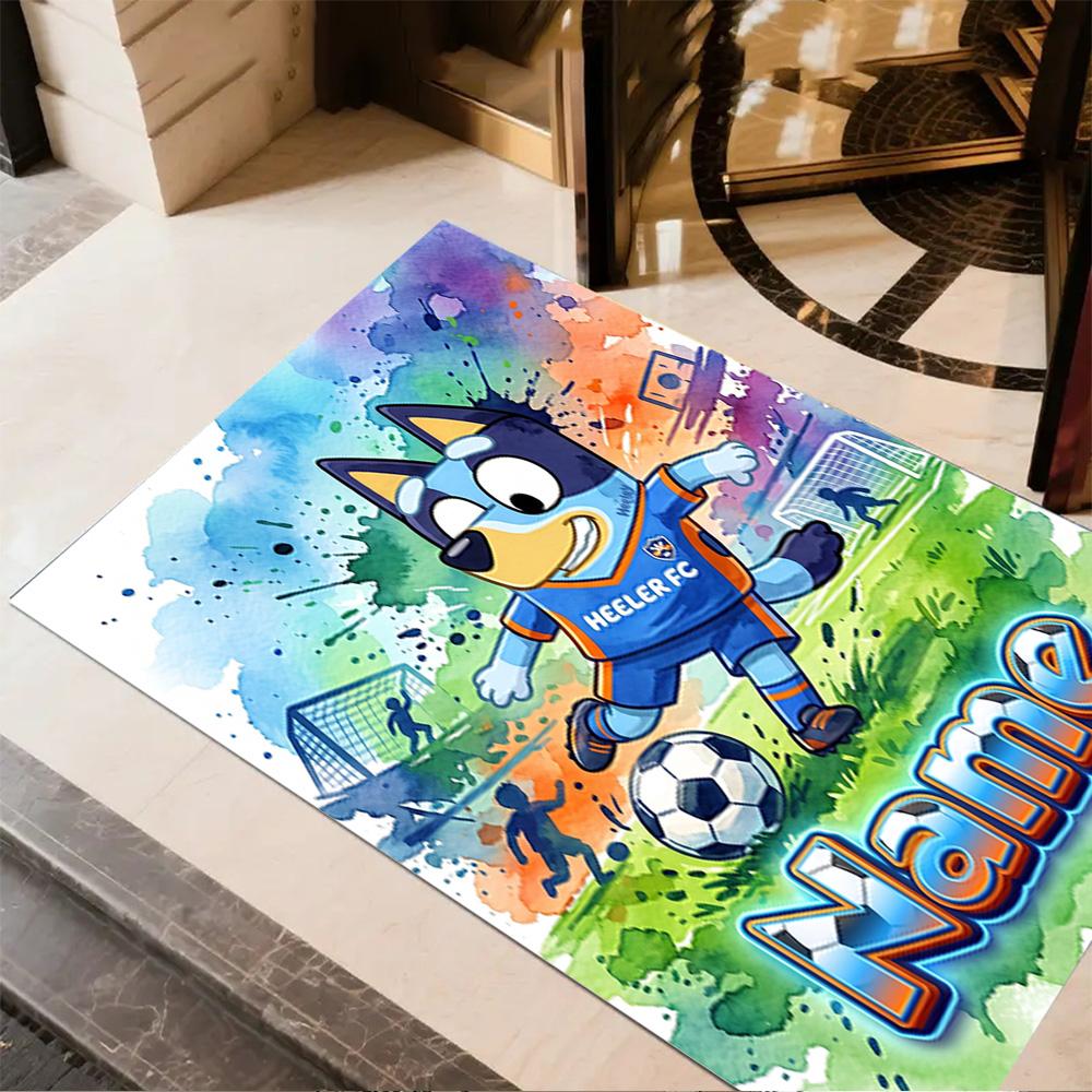 Soccer Fun Bluey Customize Text Floor Mat Perfect for Bedrooms Dormitory Kitchen Hallway Anti-slip Rug Decorate Offices Best for Christmas