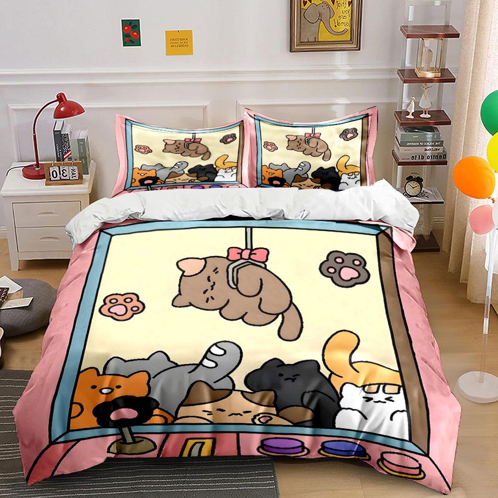 Cute Claw Machine Cat Print Bedding Duvet Cover Set (1*Duvet Cover 2*Pillowcases, without duvet insert)