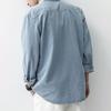 Мужская хлопковая джинсовая рубашка с длинным рукавом, повседневная рубашка с лацканами, однотонная, свободная