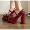New Designer Platform Square High Heel Women's Mary Jane Shoes Fashion Butterfly-knot Shoes Spring Autumn Wedding Party Shoes