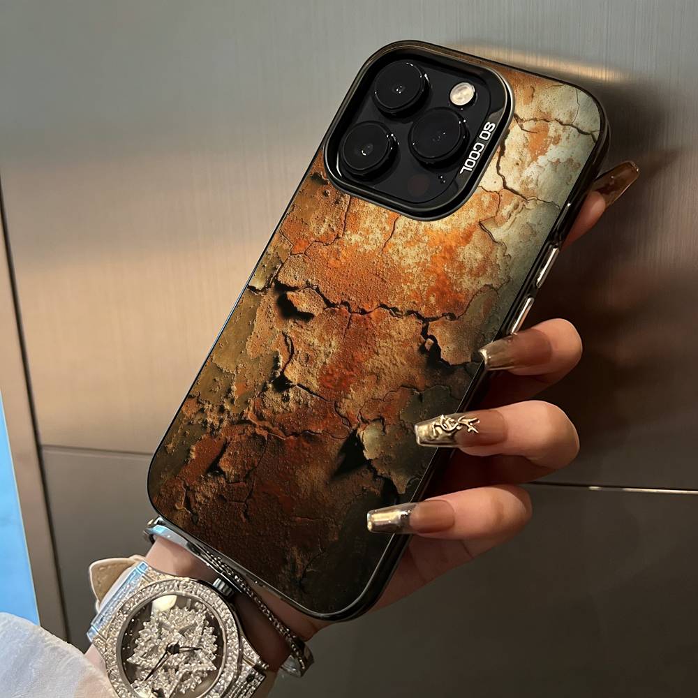 Натуральный- ржавый- текстурный Чехол для телефона Для iPhone 17,16,15,14,13,12,11 Plus Pro Max Цветной Серебристый Чехол для телефона