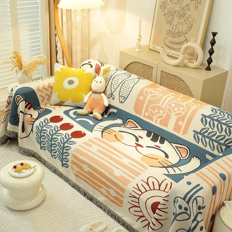 Чехол для дивана в стиле ретро в японском стиле, пледы для гостиной, парная позиция, летний кемпинг, пикник, чехол для одеяла Maneki-neko