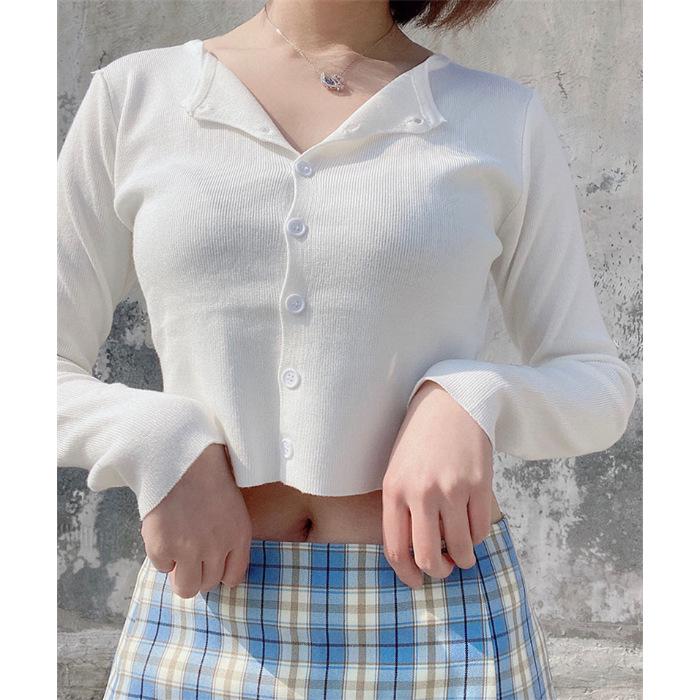 Женская белая футболка с длинным рукавом: Уникальный стиль ранней осени, модный нишевый дизайн, короткая куртка-кардиган.