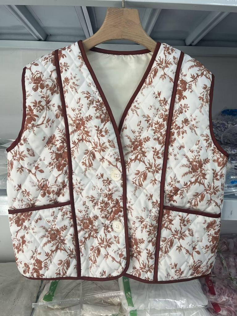 European & American Women's Fashion: 2024 Autumn/Winter Casual Printed Quilted Vest