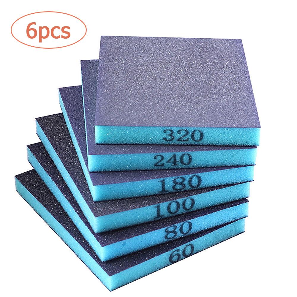 6PCS Sanding Sponge Set 60-320 Grit Coarse Medium Fine Washable Reusable Wet Dry Blocks for Wood Metal Glass Furniture Paint
