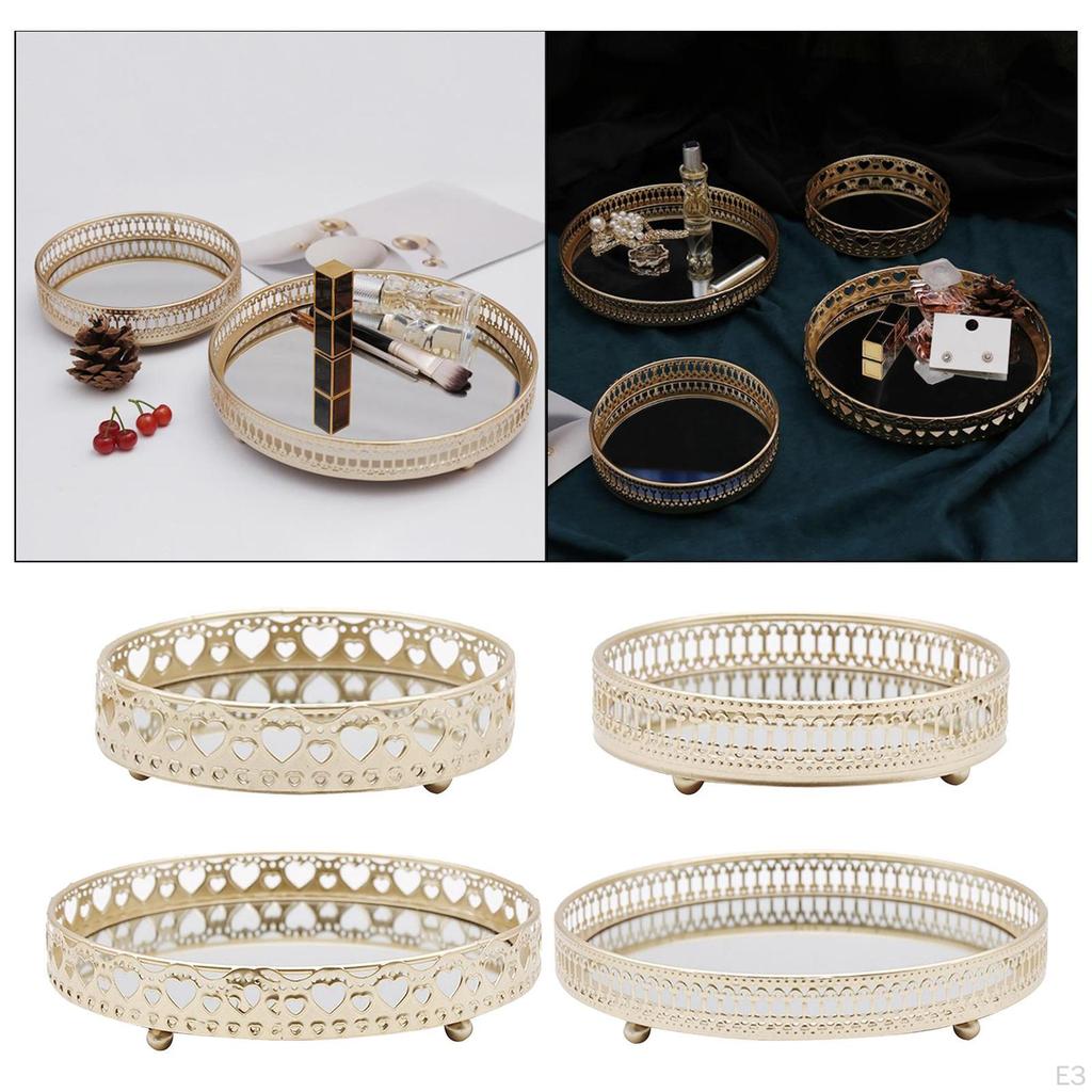 Золотой Зеркальный Поднос для Украшений Стенд Декоративная Круглая Тарелка-Держатель для Ванной