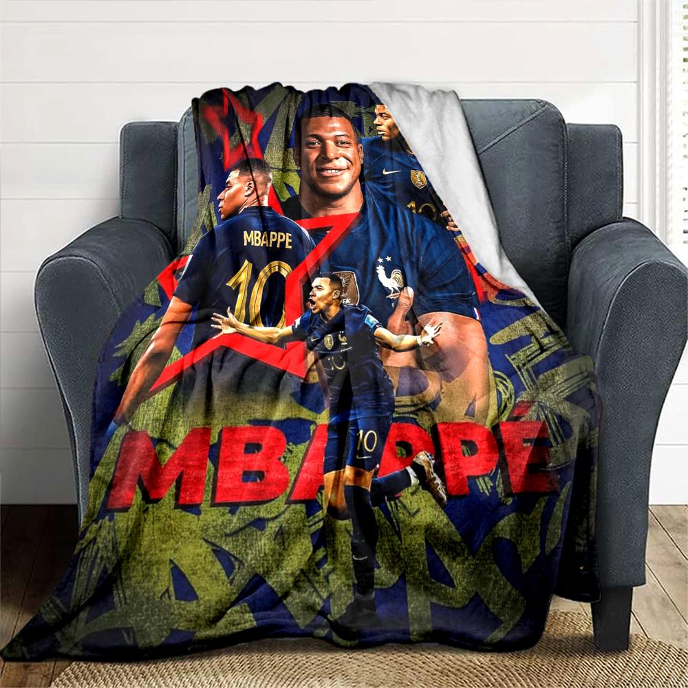 Football Star Mbappe Portrait Collage Print Flannel Blanket France National Team Soccer Graphic Soft Throw Blanket Sports Fan Bedroom Decor