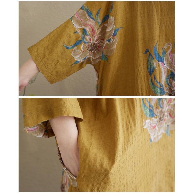 DIMANAF 2025 Новое Летнее Женское Льняное Винтажное Большого Размера Длинное Платье с Принтом Повседневное Цветочное Свободное Платье Макси