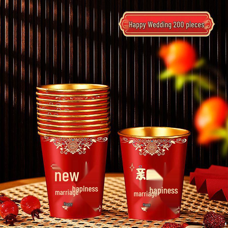 Роскошные Золотые Утолщенные Одноразовые Свадебные Чашки - Элегантные Красные Чайные Чашки для Банкетов и Домашнего Использования