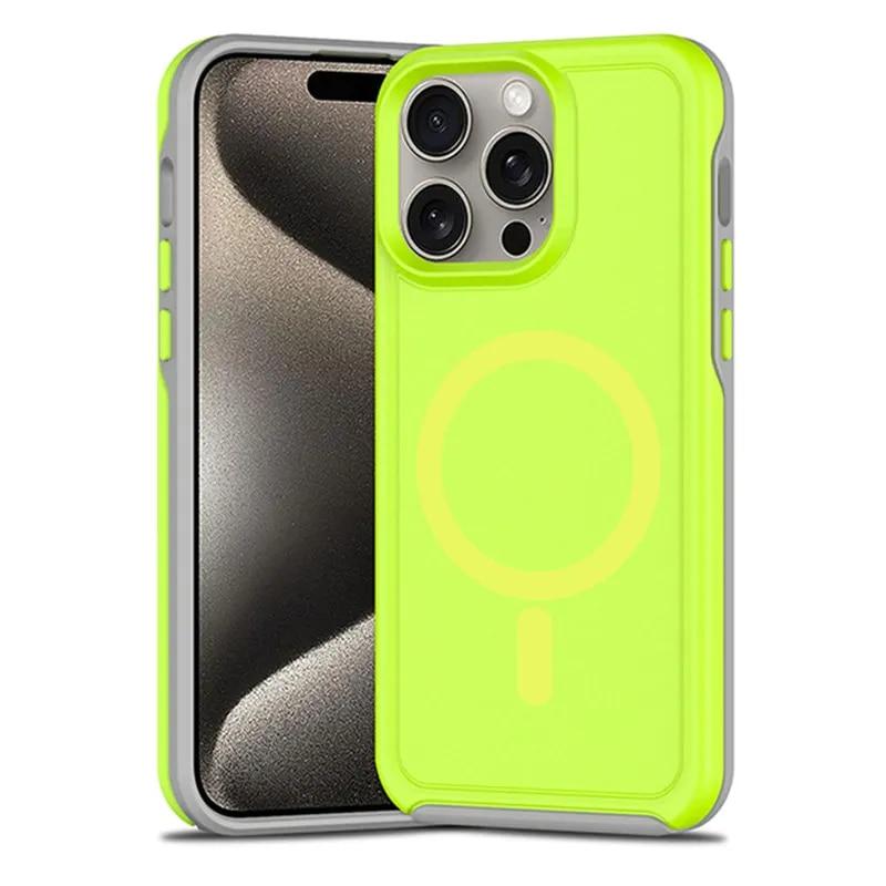 Противоударный бронированный магнитный чехол-бампер для IPhone 15 Pro Max 11 12 13 14 для Magsafe с беспроводной зарядкой, чехол ярких цветов