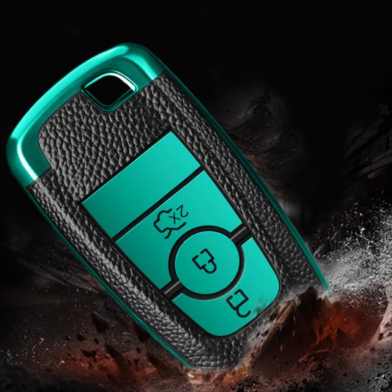 For Ford Fusion Mondeo Mustang Explorer Edge EcoSport Mondeo For Lincoln MKC MKZ MKX Leather Remote Key Case Cover Shell Fob Keychain