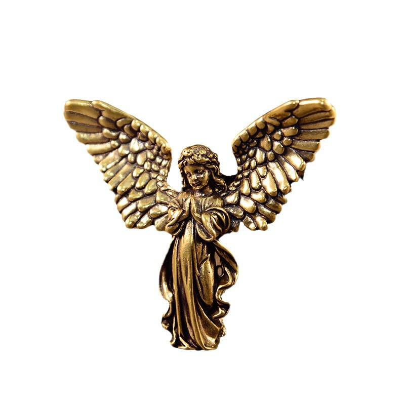 Brass Angel Wings Desktop Ornament - Trendy Guardian Angel Jewelry
