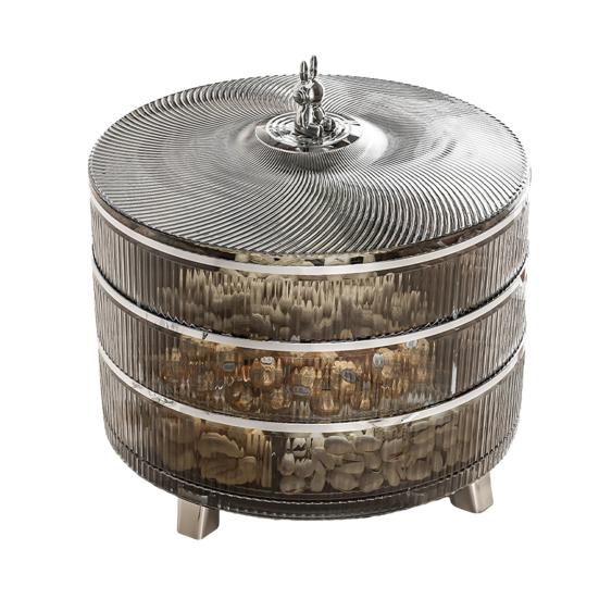 Трехслойный разделенный поднос для подачи орехов с крышкой, вращающийся на 360 градусов. Прозрачный пластиковый контейнер для закусок. Хранение сухофруктов без бисфенола-А.