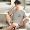 Letter Cotton Homewear for Men Summer Nightwear Shorts Short Sleeping Top Home Clothing Young Boy O Neck Pjs Loungewear Dropship