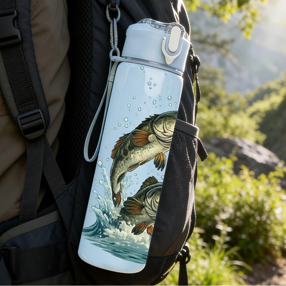 1PC Jumping Trout Fish Water Splash Print 750ml Color Plastic Sports Water Bottle Leakproof Flip Straw Lid Suitable for Sports Office Home Use