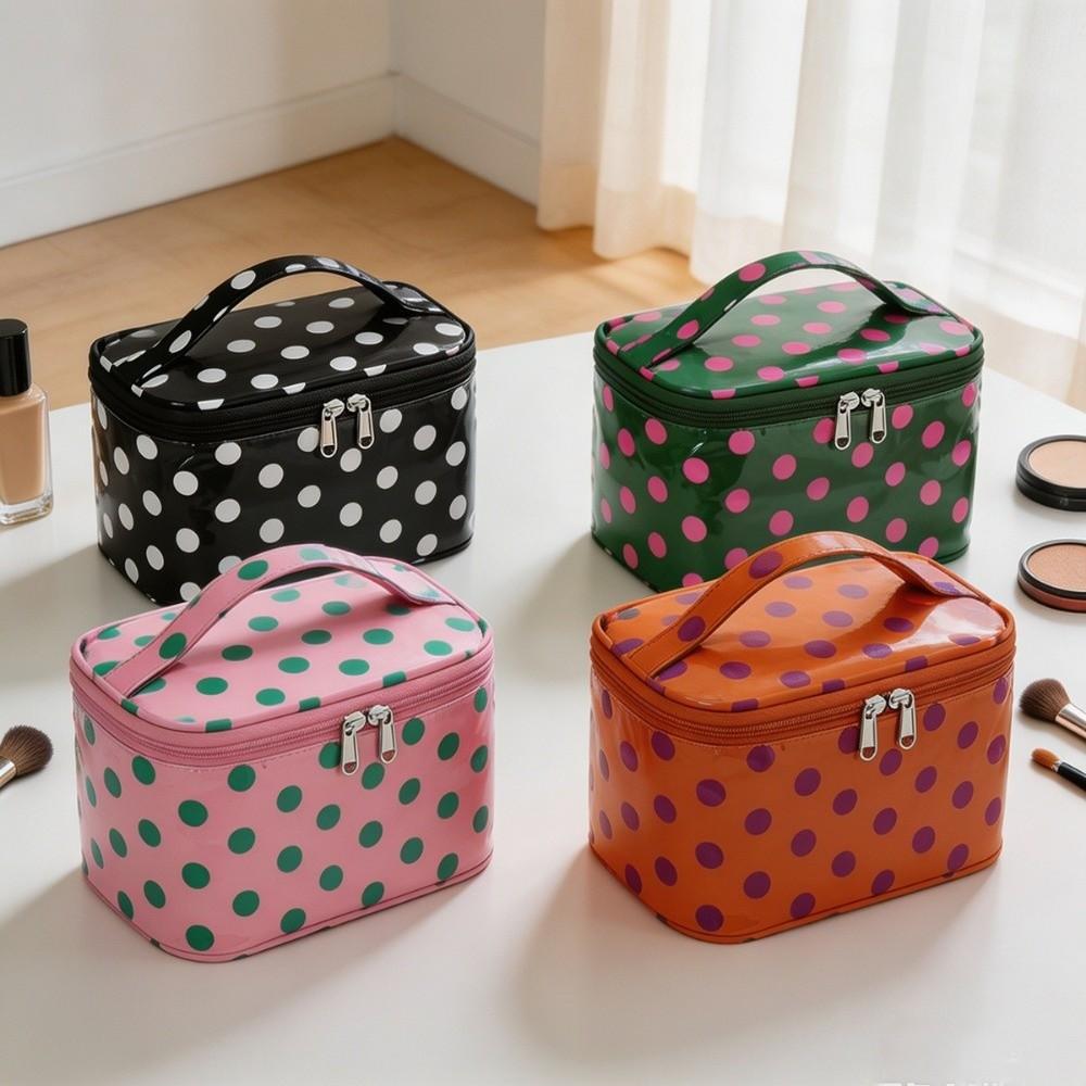 Large capacity Polka Dot PVC Makeup Bag PVC Make Up Organizer for Shampoo Conditioner Brushes Set