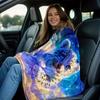Snow Leopard Cub Flannel Blanket Starry Sky Clouds Background Blue Eyes Animal Art Soft Fleece Throw Dreamy Celestial DesignHome