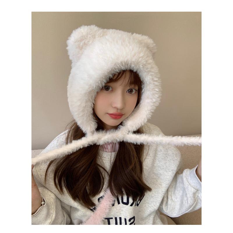 Шапка-ушанка женская зимняя плюшевая теплая вязаная шапка с защитой ушей